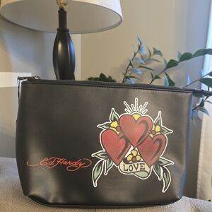 Ed Hardy Black Cosmetic Bag with Heart Tattoo Design